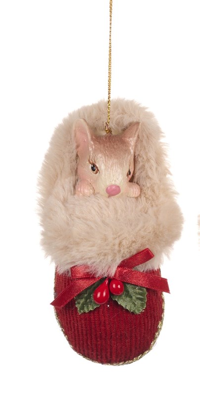 XMAS LODGE MOUSE IN SLIPPER