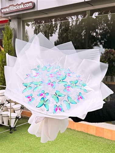 Beyaz Kelebek Buketi ( Işıklı )