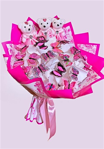 Kelebek Buketi IV (Led ışıklı ve ayıcıklar)