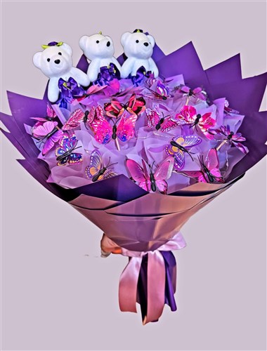 Kelebek Buketi V (Led ışıklı ve ayıcıklar)