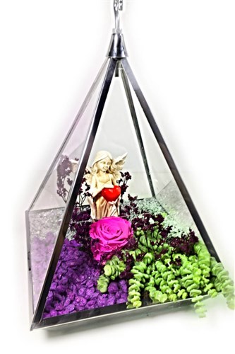 Solmayan Gül & Şans Meleği 2 (Cam Piramit 50 cm)