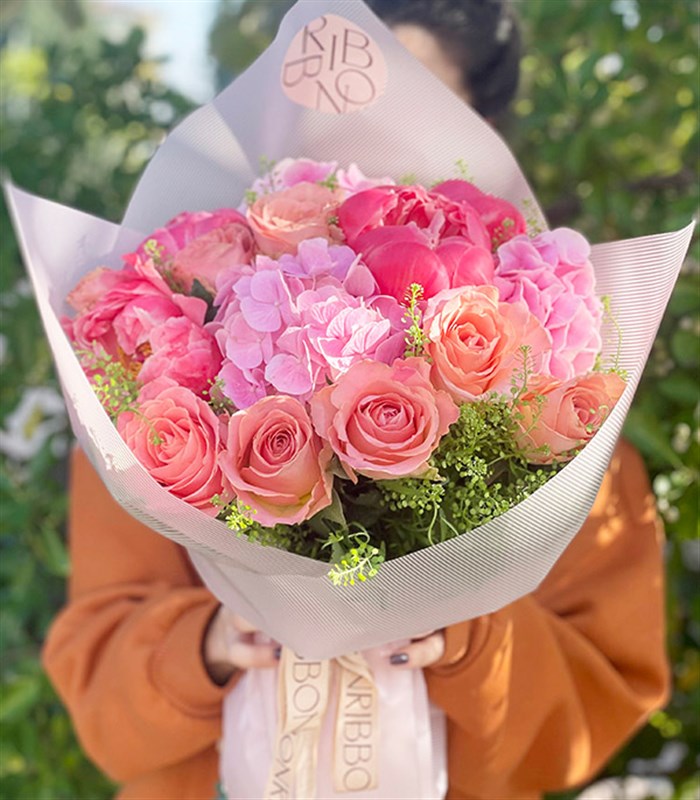 Wish Pink Deluxe Mercan Şakayık Ortanca Buket