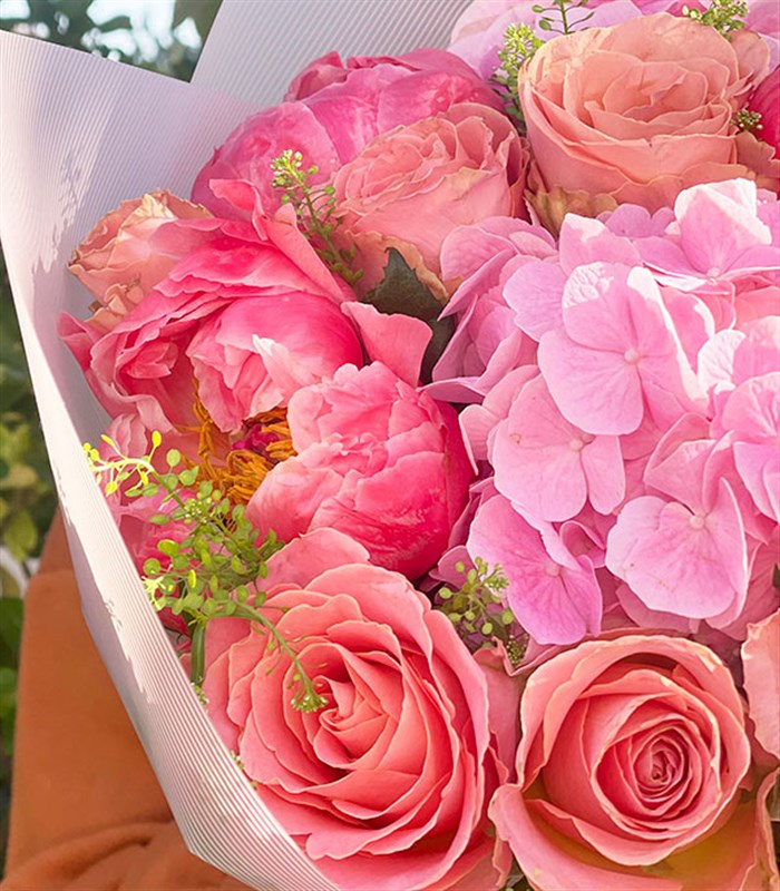 Wish Pink Deluxe Mercan Şakayık Ortanca Buket