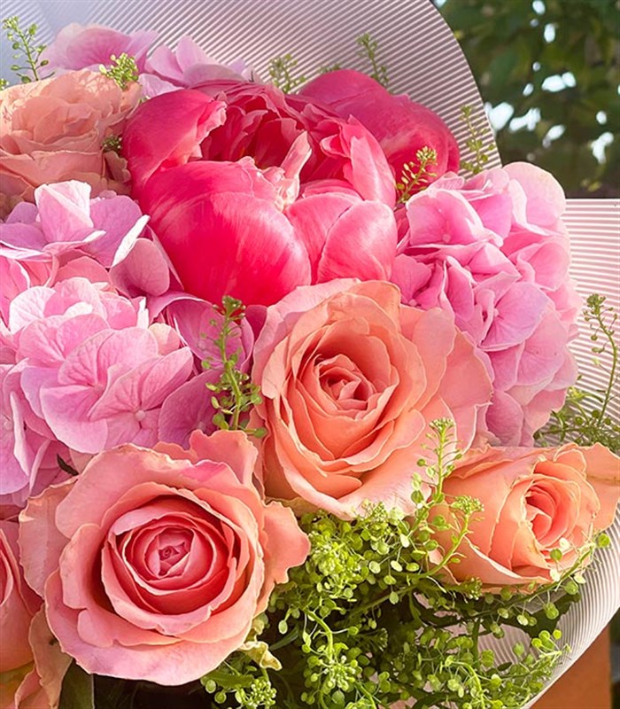 Wish Pink Deluxe Mercan Şakayık Ortanca Buket