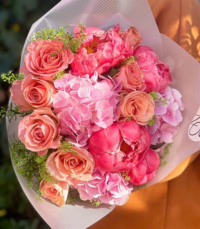 Wish Pink Deluxe Mercan Şakayık Ortanca Buket