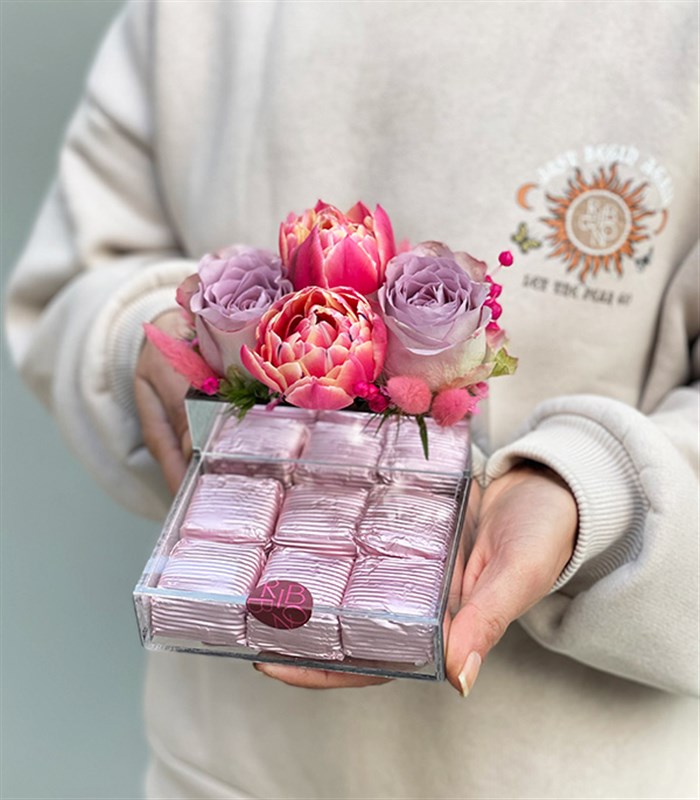 Pembe Lila Çiçekli Çikolata Mini Tepsi