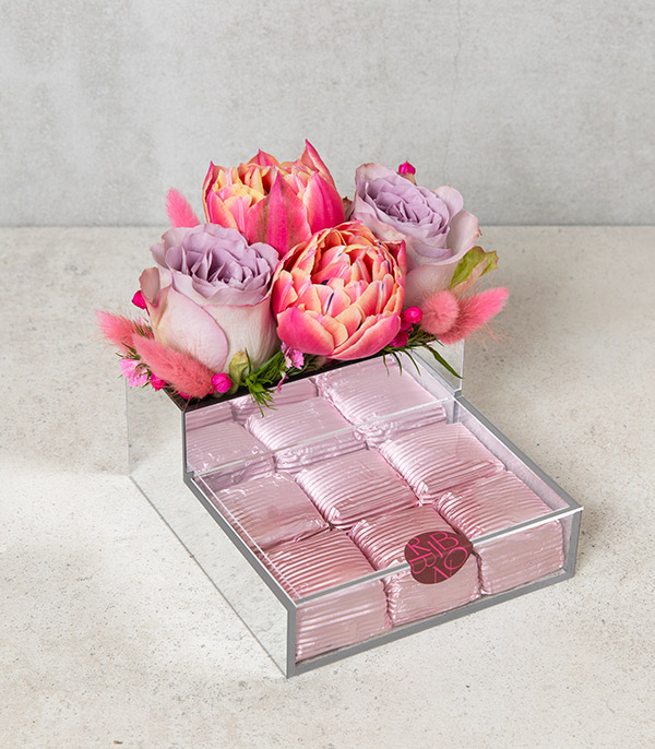 Tiny Chocolate Tray with Pink Lilac Flowers