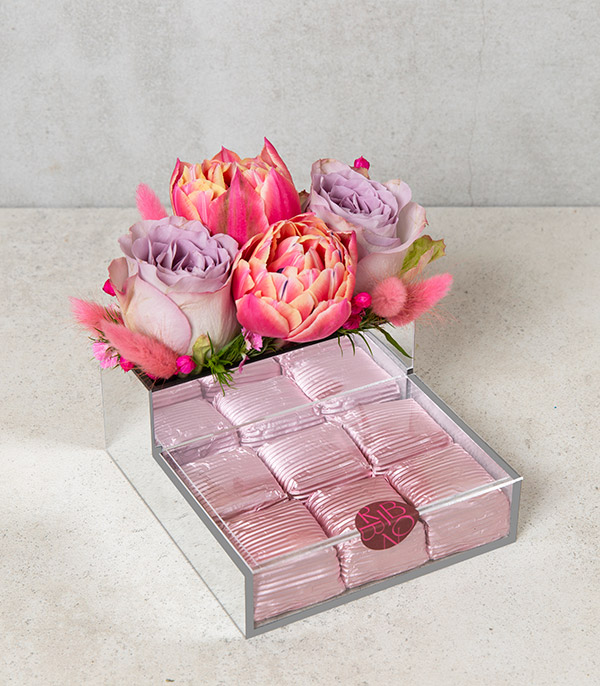 Tiny Chocolate Tray with Pink Lilac Flowers