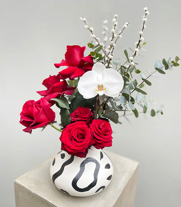 Sweet November Handmade Ceramic Vase in 7 Red Roses