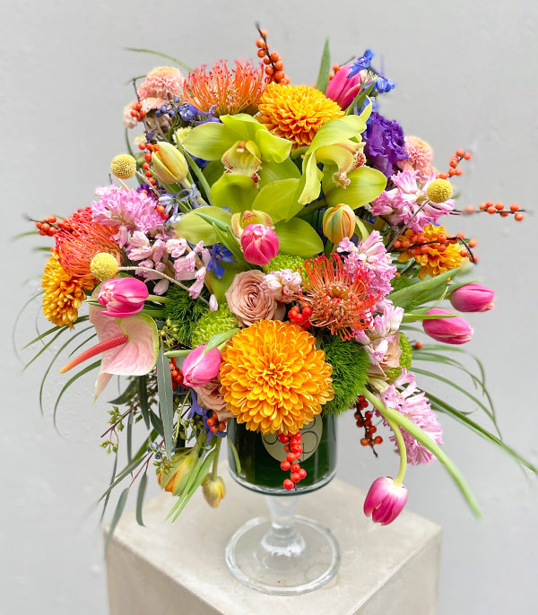 Flirty Deluxe Goblet Vase Colorful Flower Arrangement