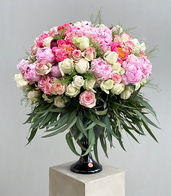 Soul Mate Royal Deluxe Panoramic Pink White Peonies Roses Arrangement