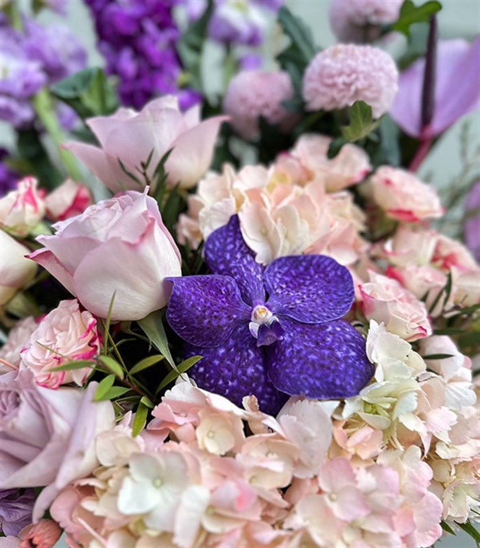 Fall in Love Deluxe Silver Vazoda Pembe Ortanca Mor Lila Aranjman