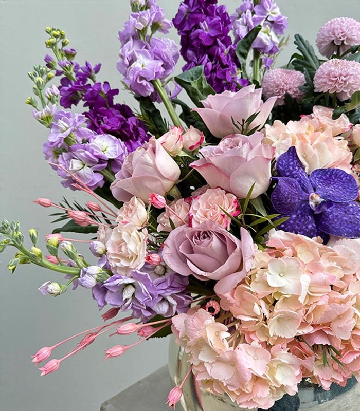 Fall in Love Deluxe Silver Vazoda Pembe Ortanca Mor Lila Aranjman