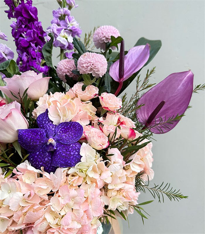 Fall in Love Deluxe Silver Vazoda Pembe Ortanca Mor Lila Aranjman