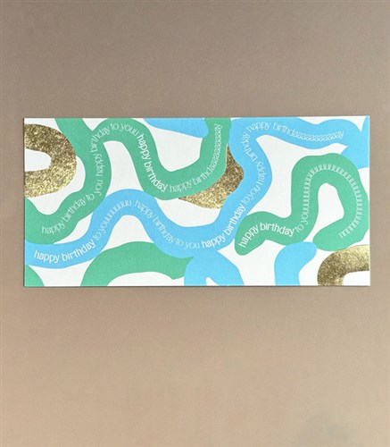 Happy Birthday Note Card Blue Green