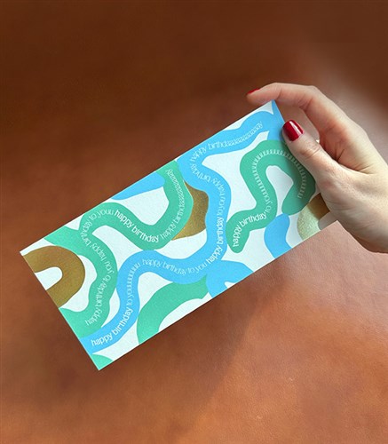 Happy Birthday Note Card Blue Green