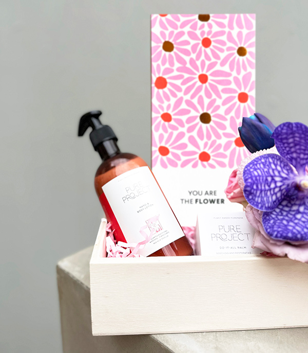 Pure Project Lotion & Balm Pink Flowers Wooden Gift Box