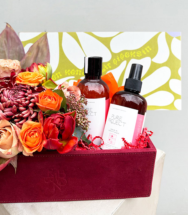Pure Project Shampoo & Conditioner Orange Burgundy Flowers Suede Gift Box