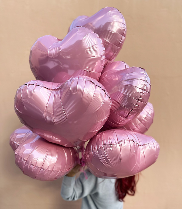 10 Pink Heart Flying Helium Balloons
