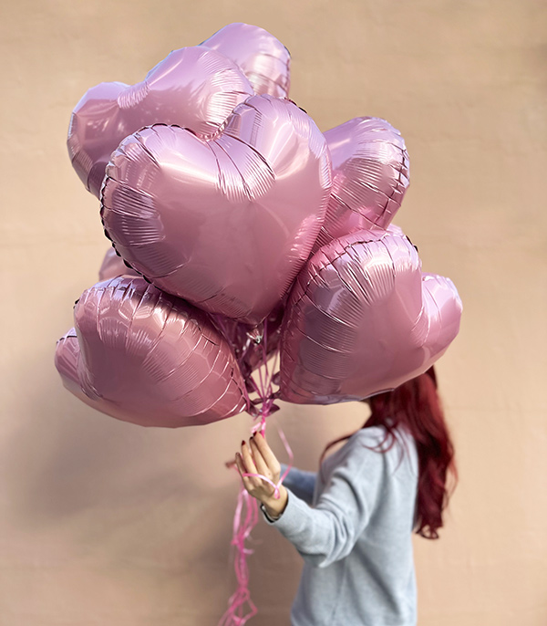 10 Pink Heart Flying Helium Balloons
