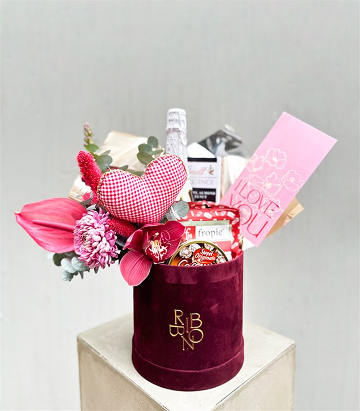 Alkolsüz Şampanyalı Kutlama Hediye Kutusu Bordo