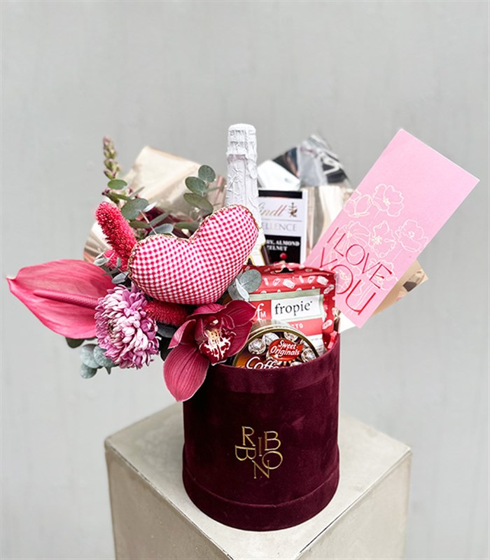 Alkolsüz Şampanyalı Kutlama Hediye Kutusu Bordo