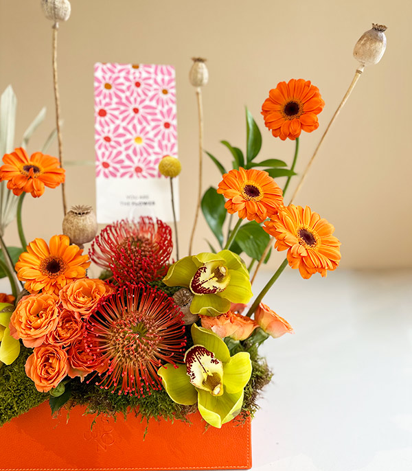 You Are The Flower Orange Leather Box in Flowers