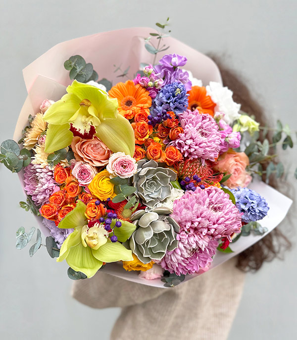 Rainbow Deluxe Colorful Mixed Flower Bouquet