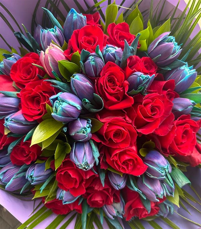 Henrietta Grand Deluxe 20 Kırmızı Gül 30 Galaksi Lale Buketi
