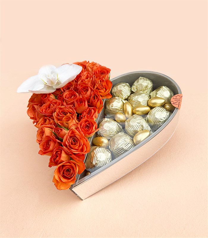 Kalp Çikolata Kutusu 22Li Yıldız Turuncu Grand Deluxe
