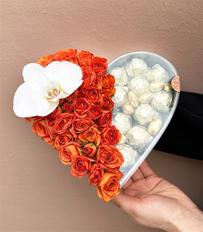 Kalp Çikolata Kutusu 22Li Yıldız Turuncu Grand Deluxe