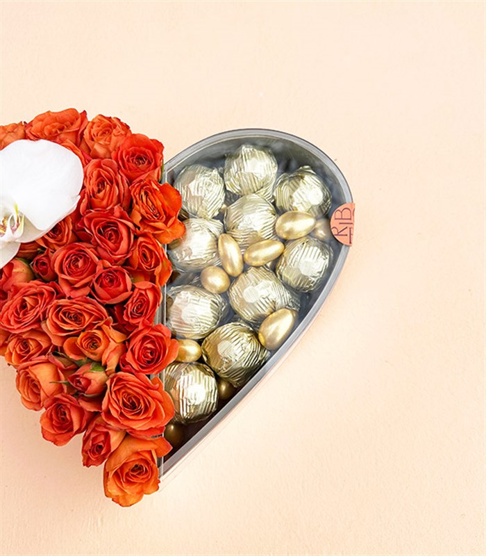 Kalp Çikolata Kutusu 22Li Yıldız Turuncu Grand Deluxe