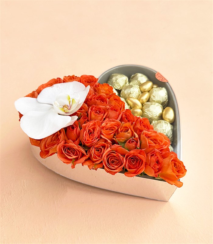 Kalp Çikolata Kutusu 22Li Yıldız Turuncu Grand Deluxe