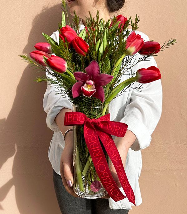 Red Tulips Vase Arrangement