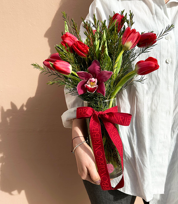 Red Tulips Vase Arrangement