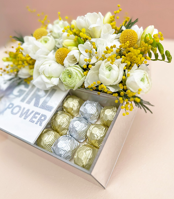 Girl Power Mimosa Ranunculus Chocolate Gift Box
