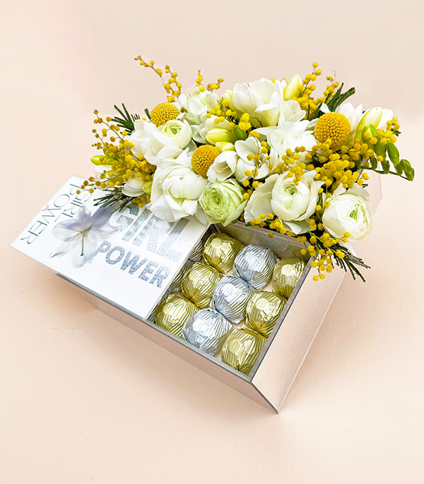 Girl Power Mimosa Ranunculus Chocolate Gift Box