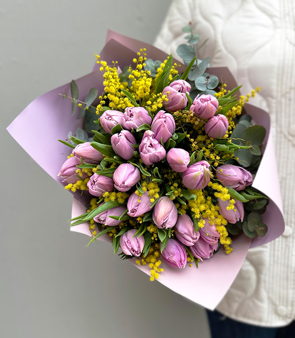 Viola Lilac Tulip Bouquet