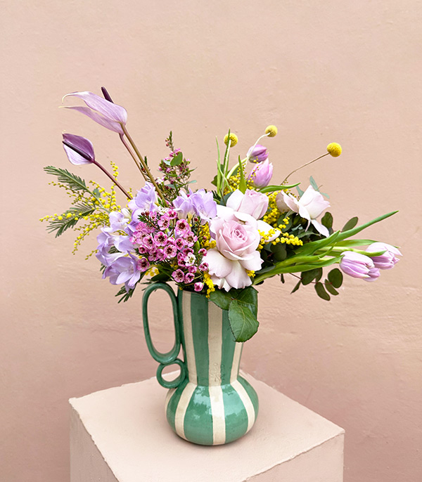 Lillian Green Handmade Ceramic Pitcher Vase Lilac Arrangement