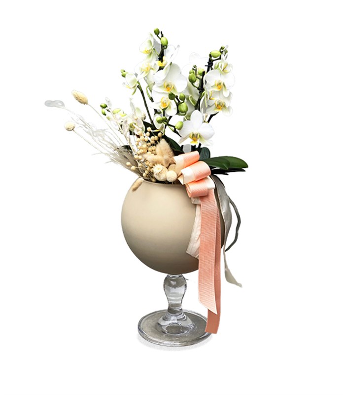 Deluxe Vazoda Beyaz Bellisimo Orkide 3 Dallı
