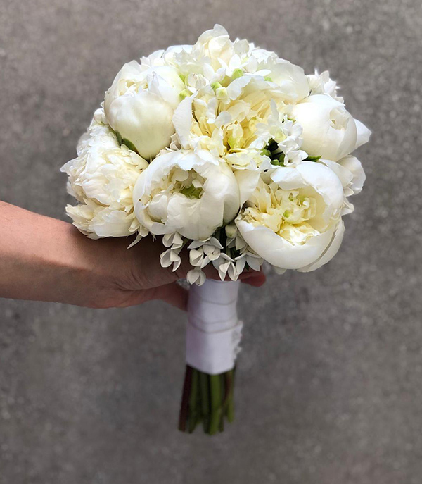 Annemarie White Peony Bridal Bouquet & Boutonniere