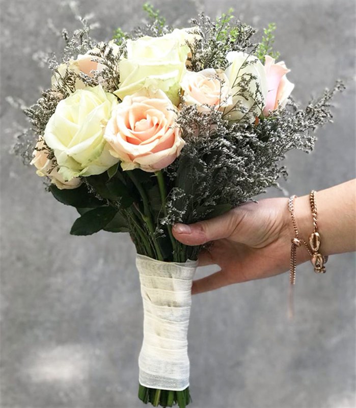 Addison Salmon White Rose Bridal Bouquet