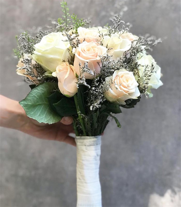 Addison Salmon White Rose Bridal Bouquet