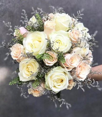 Addison Salmon White Rose Bridal Bouquet