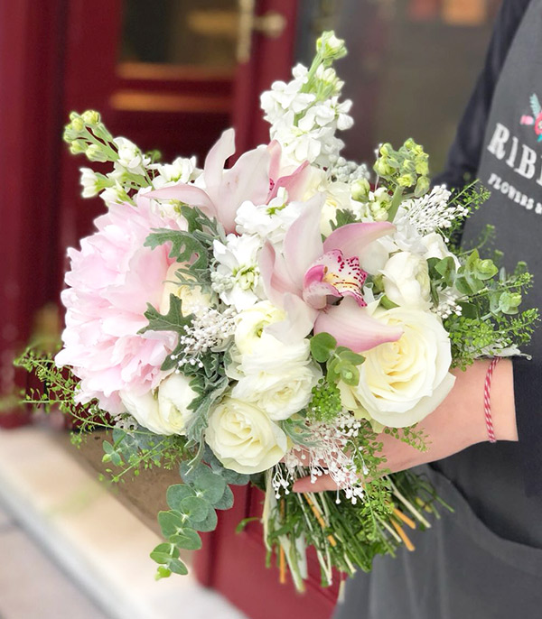 Chistina White Rose Pink Peony Bridal Bouquet