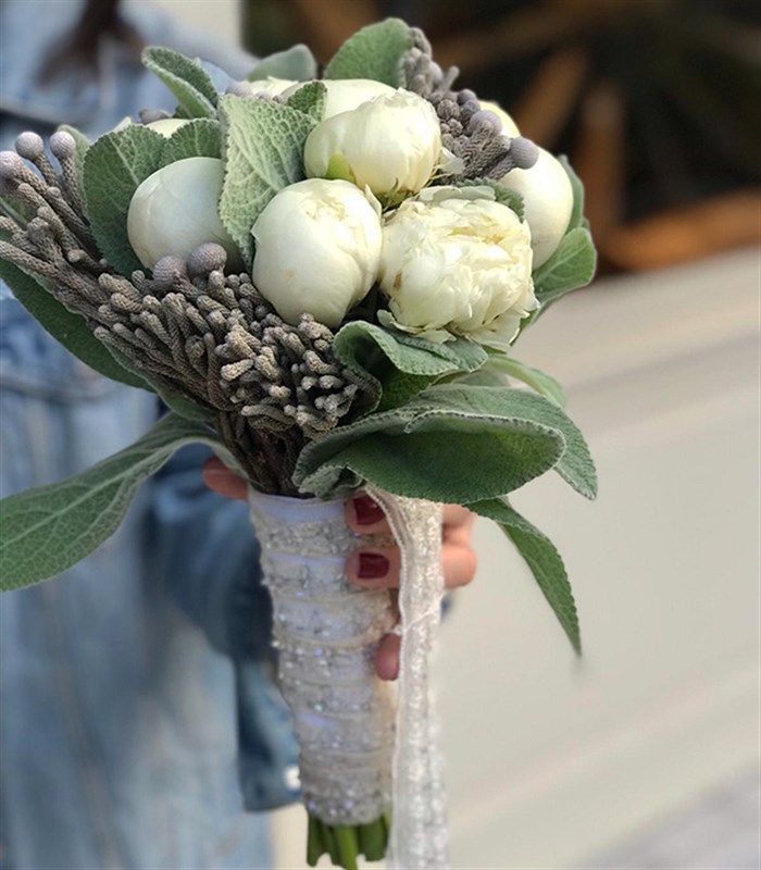Darlene 15 Beyaz Şakayık Gelin Buketi Damat Yaka Çiçeği Seti