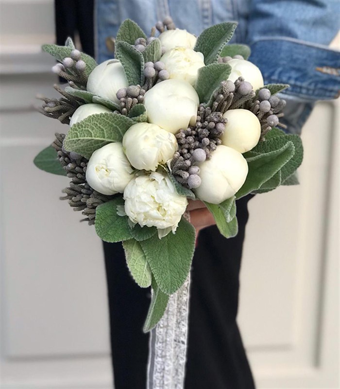 Darlene 15 Beyaz Şakayık Gelin Buketi Damat Yaka Çiçeği Seti