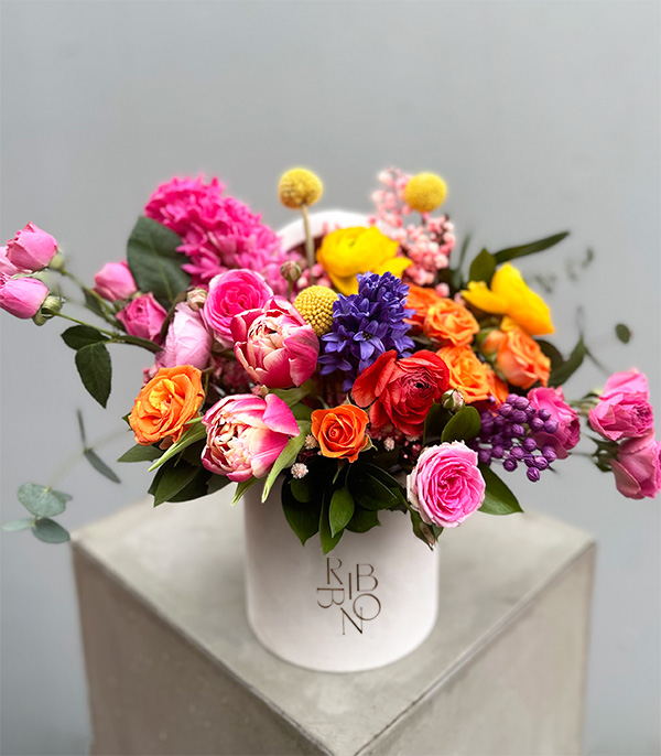 Colorful Flowers in Mini Cream Box