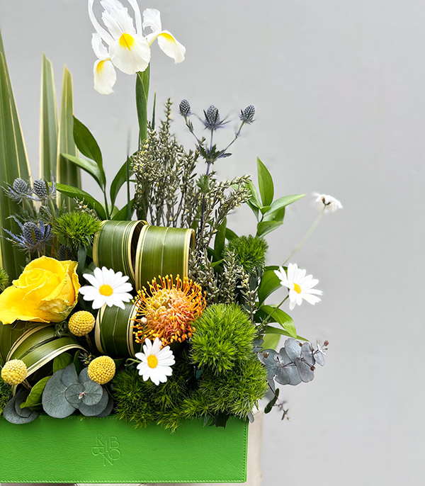 Flavia Green Leather Box in Flowers