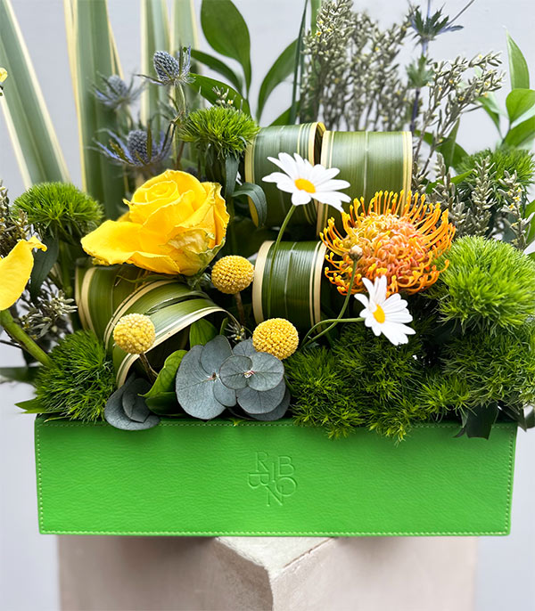 Flavia Green Leather Box in Flowers